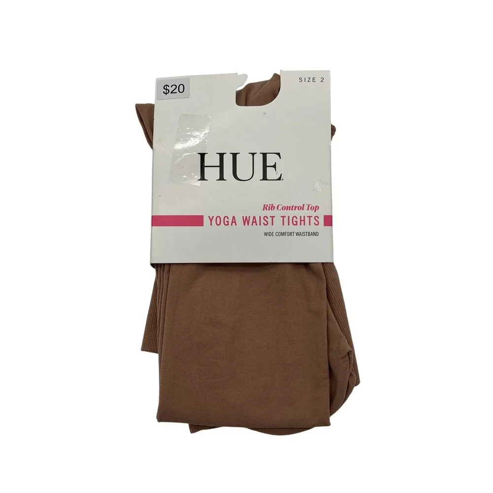 HUE Tights Womens Size 2 Brown Yoga Waist Tights Rib Control Top U23309 Natural